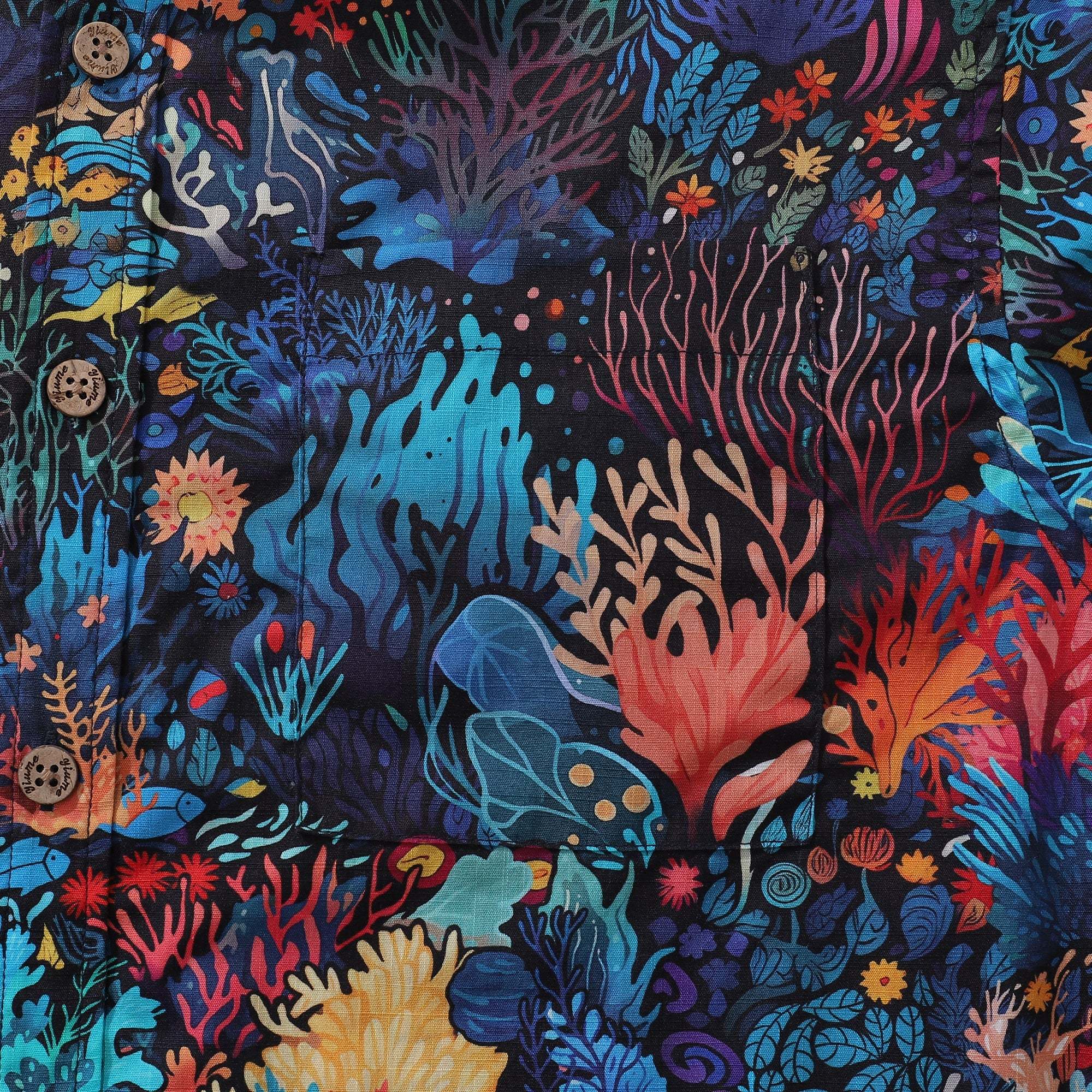Best Hawaiian Shirt For Men 100% Cotton Blue Short Sleeve Button-down Shirt Marine Plants Shirt