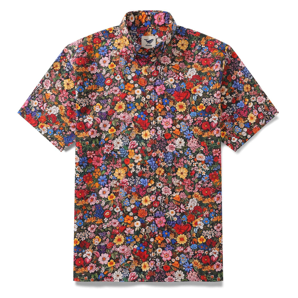 1960s Vintage Hawaiian Shirt For Men Flower Print Shirt Cotton Button-down Short Sleeve Floral Aloha Shirt