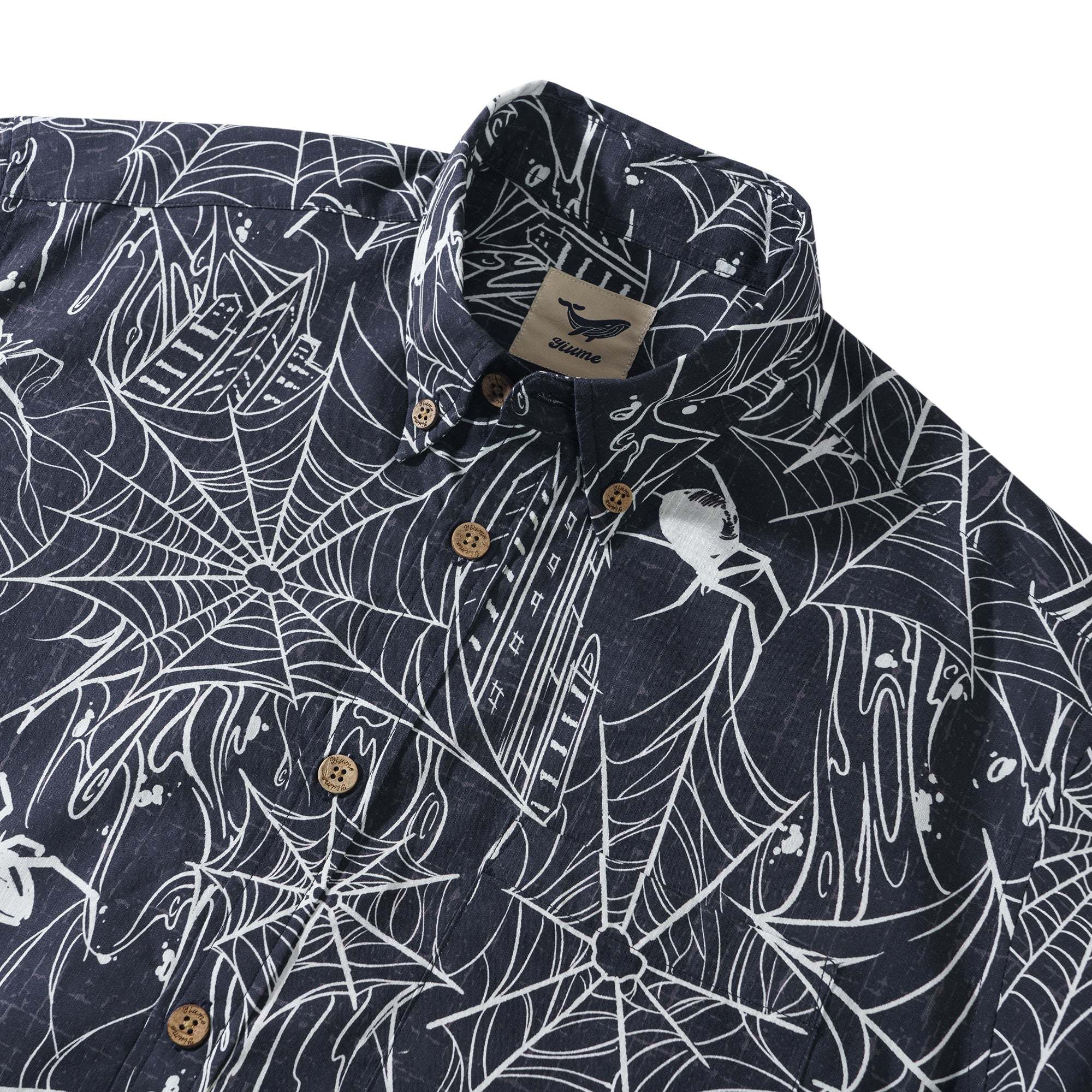 Halloween Gift The Hidden Hunter in the City 100% Cotton Men's Short Sleeve Button-down Shirt Aloha Hawaiian