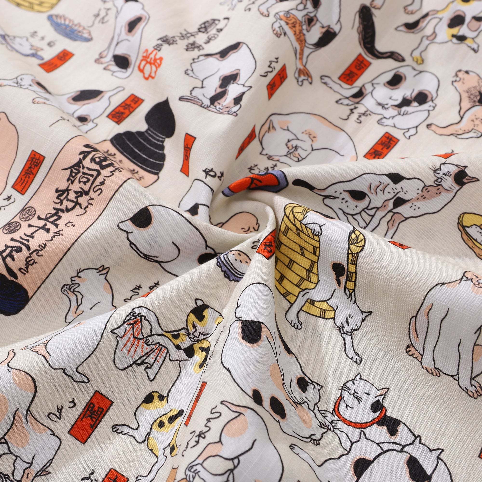 Cotton Hawaiian Shirt For Men Cat Button-down Shirt Short Sleeve Aloha Shirt Tokaido 53 Station Cats