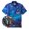 America 250 Men's Hawaiian Shirt Short Sleeve Button-down 100% Cotton Blue Aloha Starry Night Fireworks 250 Celebration
