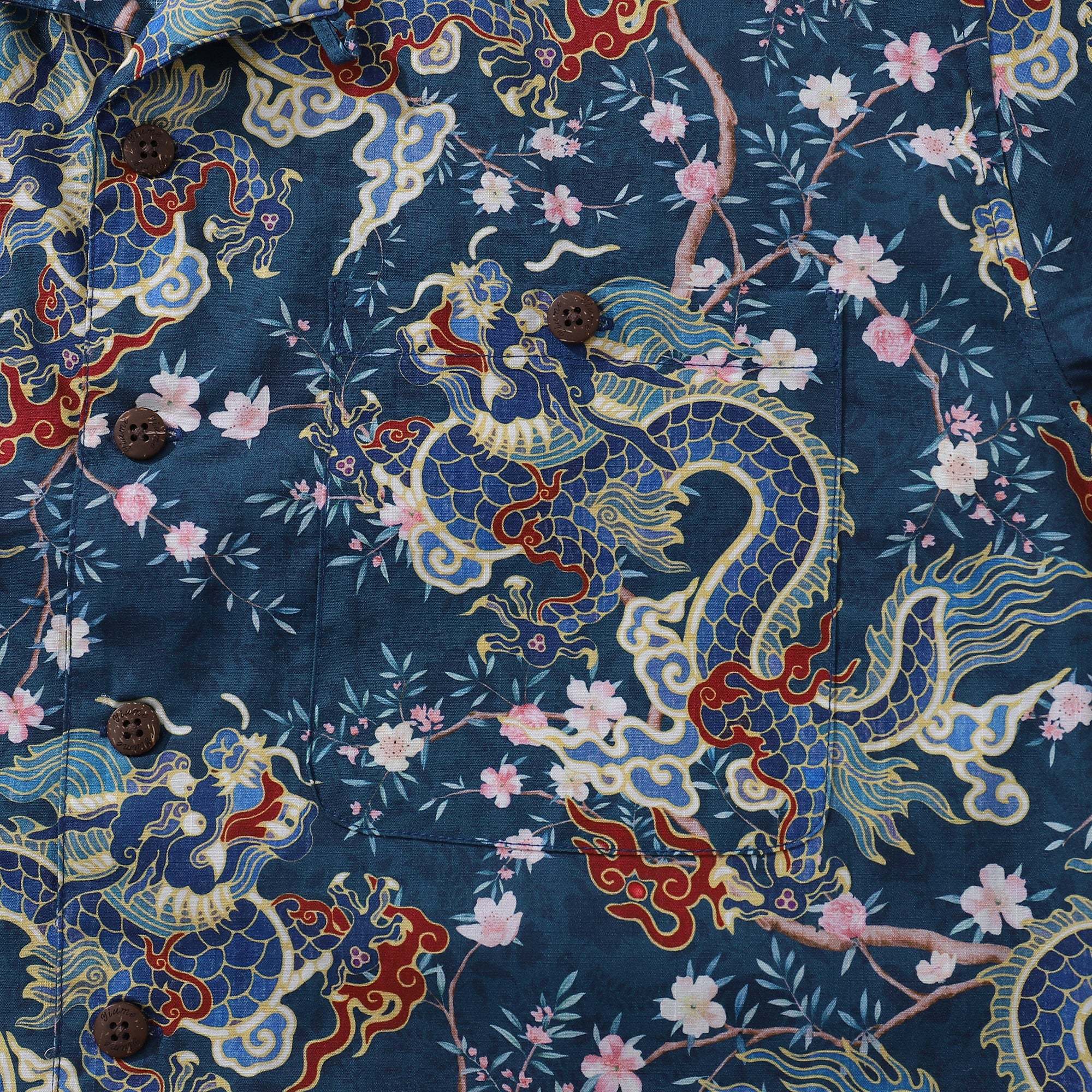 Hawaiian Shirt For Men Dragon Shirt Floral Rhythm Print Shirt Camp Collar 100% Cotton Dragon's Floral Rhythm