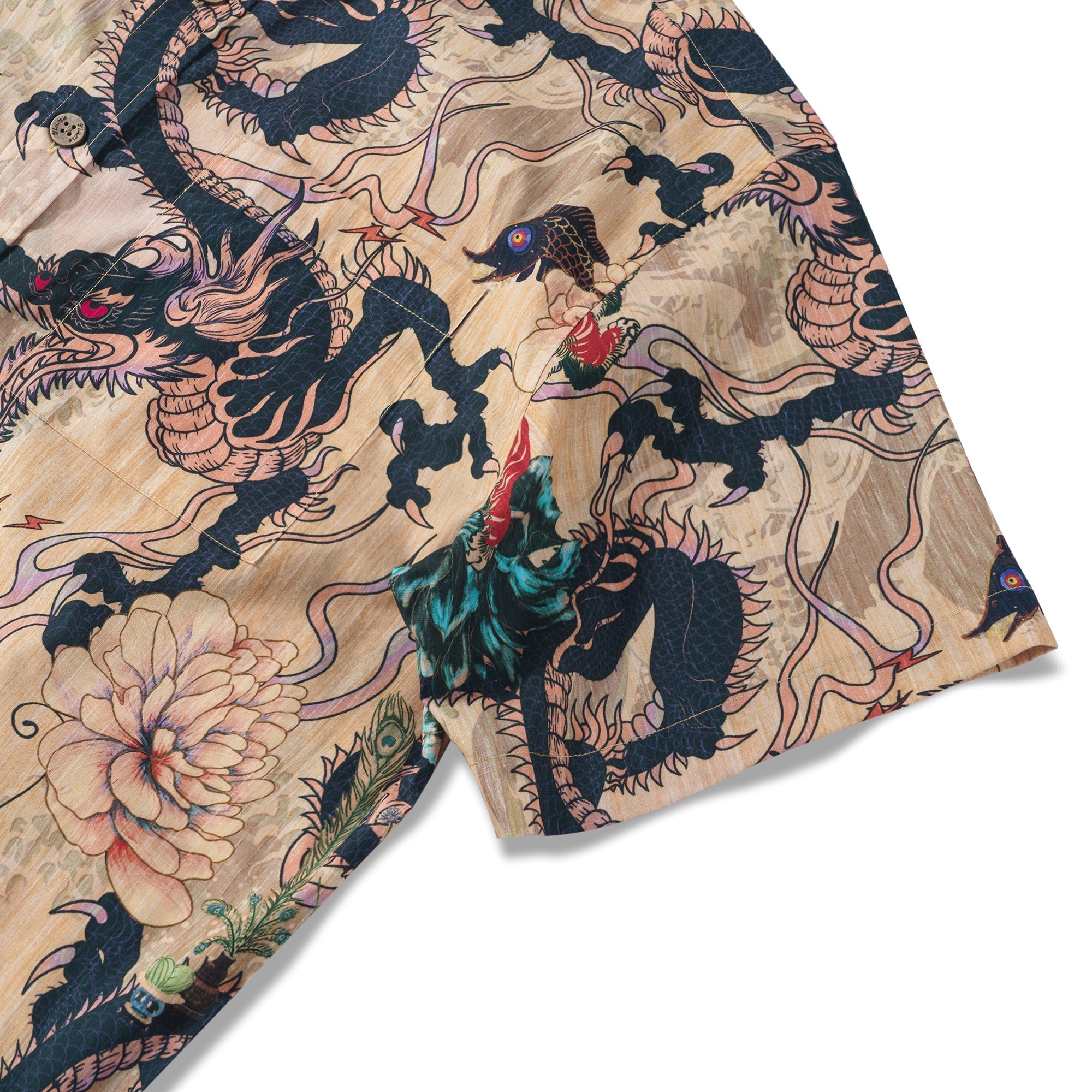 Dragon Shirt 100% Cotton Hawaiian Shirt Men's Short Sleeve Button-down Shirt Aloha Shirt Dragon Dance And Cherry Blossoms