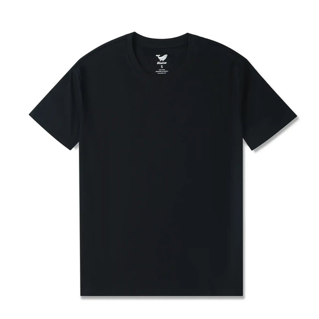 100% Pima Cotton Black Short Sleeve Crew Neck T-shirt Solid Color Basic