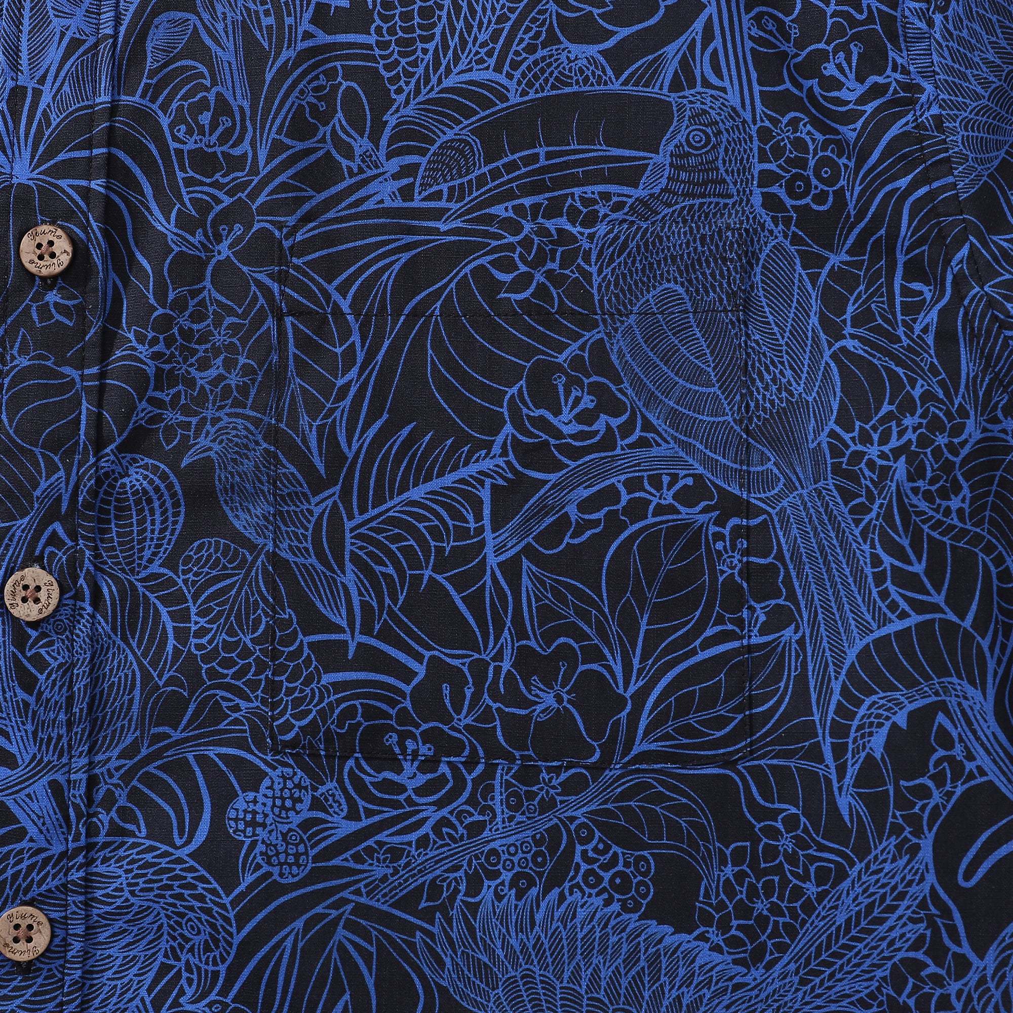 Dark Blue Tropical Hawaiian Shirt For Men Short Sleeve Button-down Shirt 100% Cotton Shirt