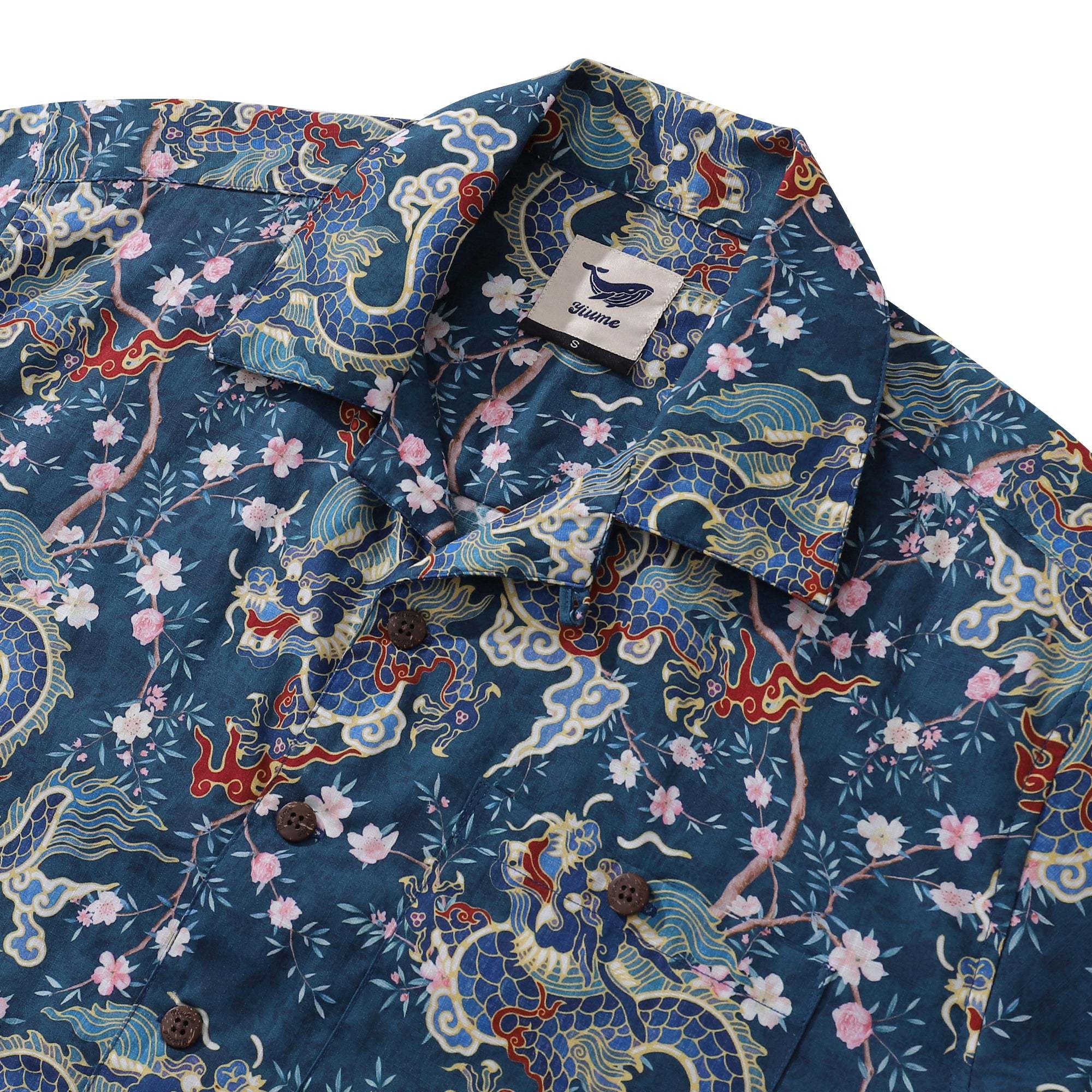 Hawaiian Shirt For Men Dragon Shirt Floral Rhythm Print Shirt Camp Collar 100% Cotton Dragon's Floral Rhythm