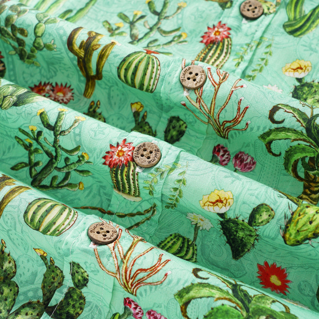 Cactus Shirt For Men Green Hawaiian Shirt Short Sleeve Button-down Western Cowboy Shirt