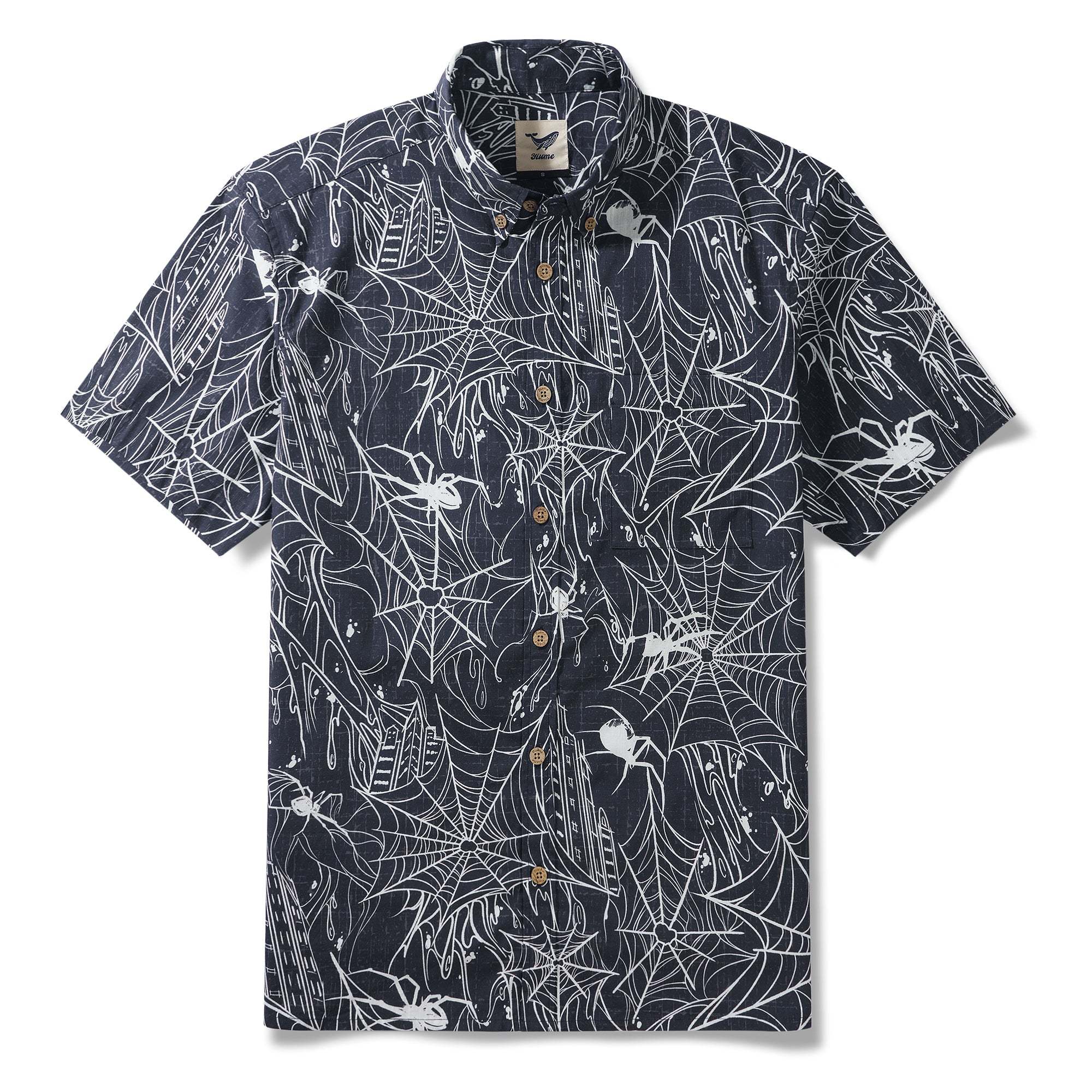 Halloween Gift The Hidden Hunter in the City 100% Cotton Men's Short Sleeve Button-down Shirt Aloha Hawaiian