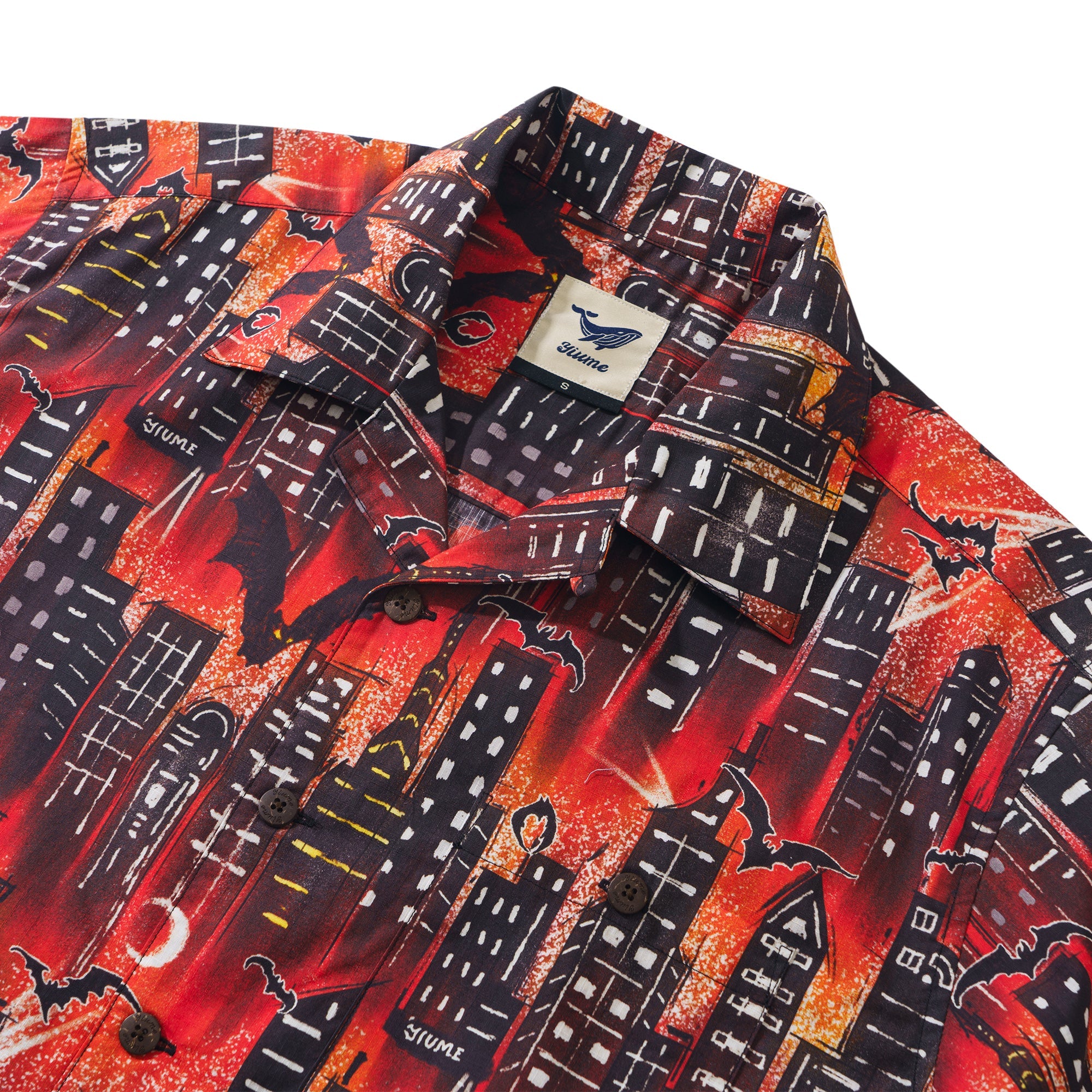 Guardian of the Night 100% Cotton Men's Short Sleeve Camp Collar Shirt Aloha Hawaiian Halloween