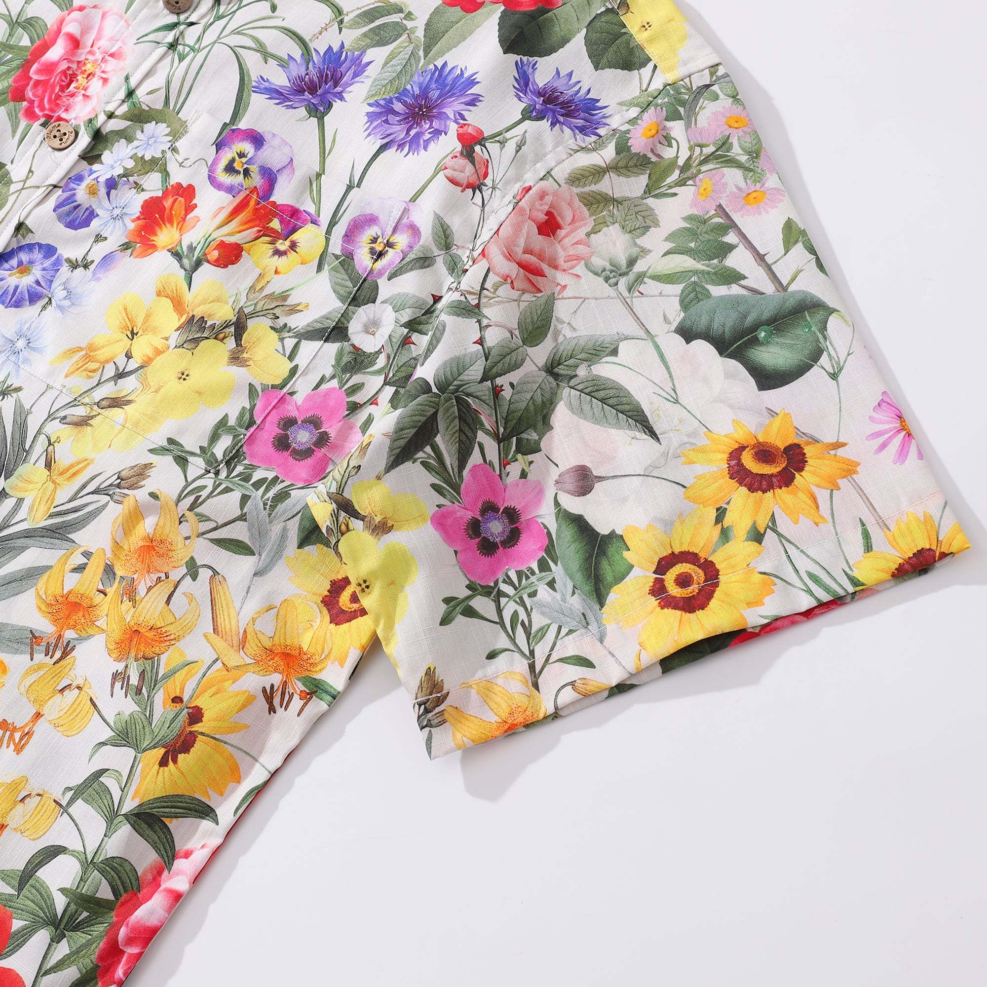 Floral Hawaiian Shirt For Men Colorful Button-down Shirt Short Sleeve 100% Cotton Shirt Sunlight Florals