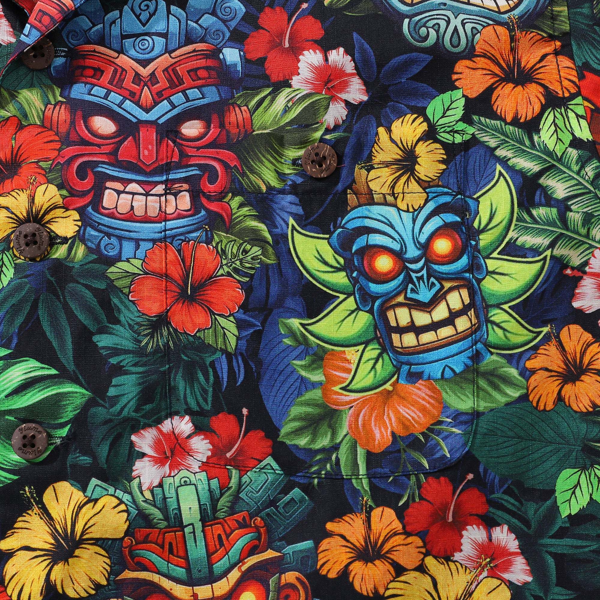 Authentic Hawaiian Shirt For Men 1940s Vintage TIKI BAR Shirt Camp Collar